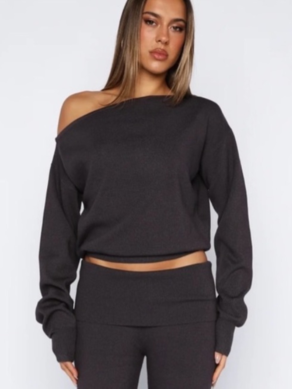 ♡ White Fox Boutique Can’t Find The Words Knit Sweater Charcoal - Picture 2 of 7